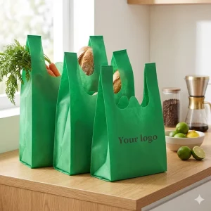 High Quality Eco Friendly Reusable W Cut T Shirt Vest Non Woven Supermarket Tote Grocery Shopping Carry Logo Recyclable Gifts