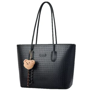 High Quality Large Tote Bags for Women Solid Color Simple Bear Pendants Zipper Closure Portable and Polyester Lining