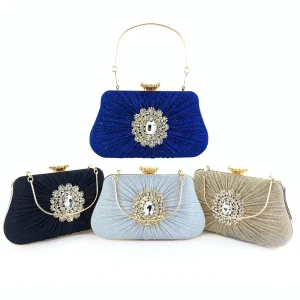 High Quality Luxury Diamond Glitter Clutch Purses Fashionable Wedding Evening Bag Chain for Mobile Phone Makeup Storage