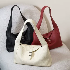 High Quality Lychee Grain Cowhide Women’s Shoulder Bags Underarm Bags Luxury Genuine Leather Handbags for Women