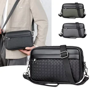High Quality PU Leather Vintage Crossbody Messenger Bag for Men Classic Fashionable Design Geometric Factory Custom