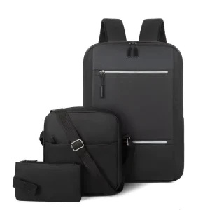 High Quality Print Logo Men Casual Computer Waterproof School Rucksack Bag PU Leather Laptop Backpack Set