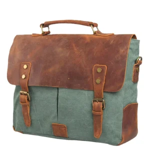 High Quality Waterproof Vintage Laptop Bag Satchel Shoulder Bag Genuine Leather Waxed Canvas Briefcase Messenger Bag for Men