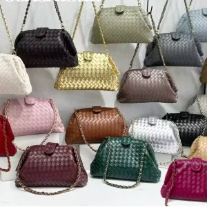 High-end Genuine Leather Woven Shoulder Bag New Armpit Cloud Design Pleated Crossbody Clutch with Chains Single Strap