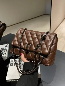 High grade Texture Women’s Autumn Winter New Fashionable Rhombic Chain Waterproof Single Strap Shoulder Crossbody Bag