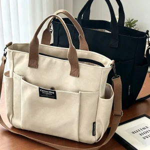 High quality Thickened Multi pocket Student Laptop Handbag Shoulder Crossbody School Bag Work Commute Zipper Tote Canvas Bag