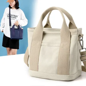 High value New Japanese Style Square Canvas Bag Fashion Simple Large Capacity Zipper Handbag Daily Commuting Multi purpose Lunch