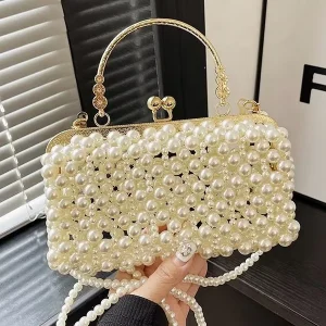 Hollow Out Plastic Pearl Bag Ladies Handbag Chain Shoulder Crossbody Bag for Girls