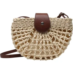 Hollow Semicircle Straw Bag One Shoulder Crossbody Leisure Straw Woven Bag Holiday Beach Bag