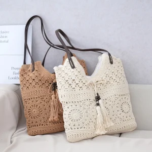 Hollow Straw Bag Classical Oriental Fringed Shoulder Cotton Woven Bag Ethnic Wind Beach Bag Joker Handbag