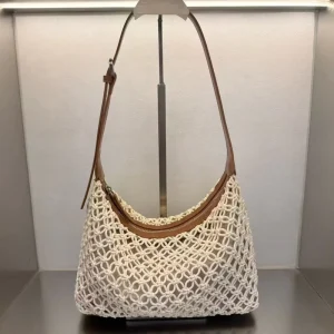 Hollow-Woven Genuine Leather Beach Straw Bag Large Capacity Cowhide Leather Beach Vacation Straw Bag for Holiday