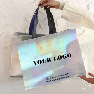 Holographic Shoulder and Back Laser Non woven Fabric Biodegradable Waterproof Shopping Bag with Custom Logo