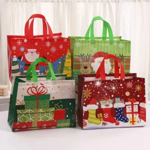 Horizontal Christmas Themed NonWoven Gift Bag Printed Handbag Factory Direct Custom Logo Available Xmas Packaging Tote