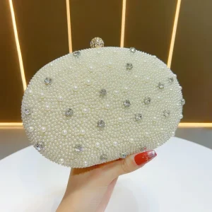 Hot Elegant Pearl Rhinestone Clutch Detachable Chain Magnetic Closure Weddings Parties Chic Polyester Formal Women Evening Bag
