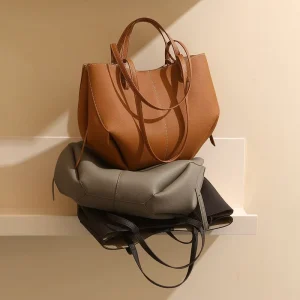 Hot Selling Genuine Leather Cowhide Women’s Crossbody Tote Bag High-End Luxury Large Capacity Cotton Lining Double Root Strap