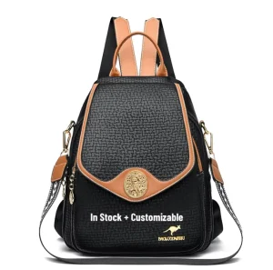 In Stock Customizable New Fashion Brand Texture Women Main Material PU Zipper Backpack Casual Large Capacity Travel School Bag