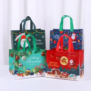 In-stock Christmas Gift Bags Cross-border Laminated Heat-bonding Non-woven Bags Customizable Factory Hot-stamped Bags