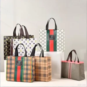 Iridescent Holographis Gift Bag Glitter Reusable Non woven Silver Metallic Woven Shopping Bag Sublimation Tote Bag