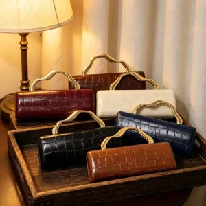 Irregular Metal Handle Alligator Evening Bag Stylish Clutch Pu Leather Crocodile Pattern Burgundy Women’s Bags