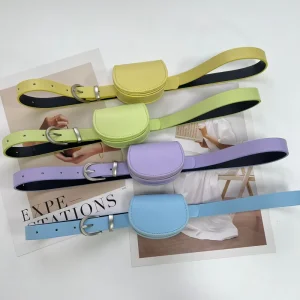 JULUN Belt Bag Women Pu Leather Design Belt Bag Mini Waist Bag Belt Macaron Adjustable Strap Ladies Waist Storage Accessory