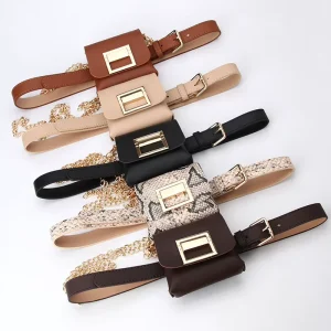 JULUN Fashion Women’s Belt Gold Chain Small Bag One Shoulder Bag Removable All Season Universal Decorative Belt Bag