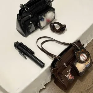 Japanese New Large Capacity Retro Motorcycle Road Pain Girl Shopping Commuter Party Single Shoulder Crossbody Zipper Closure Bag