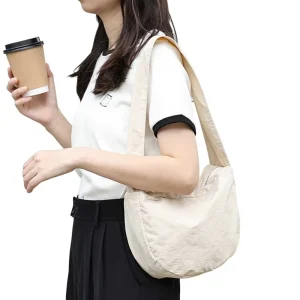 Japanese Style Casual Soft Nylon Cloth Tote Bag Single Strap Zipper Closure Solid Color Underarm Shoulder Bag Hidden Cell Phone