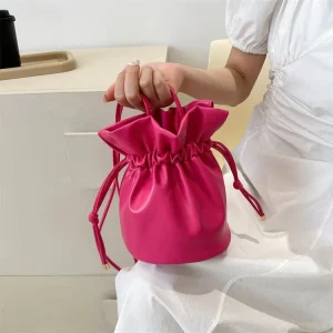 Japanese Style Mini Drawstring Bucket Bag Minimalist Shoulder Underarm Bag Fashion Student Crossbody Bag Unisex Solid Color INS