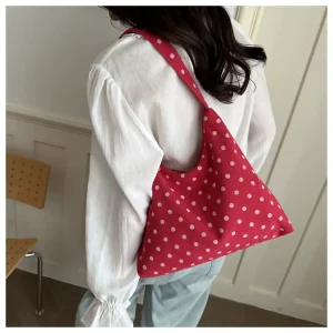 Japanese Style Polka Dot Pattern Lightweight Underarm Tote Bag Classic Slouchy Hobo Corduroy Travel Shoulder Bag