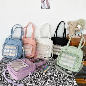 Japanese Transparent Totes for Women Fashion Trendy Ita Bag Candy Color High capacity Nylon Crossbody Bags