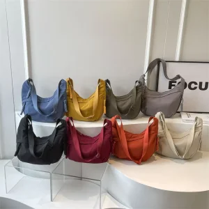 Japanese Women Crossbody Bag Large Capacity Pure Color Versatile Lightweight Commute Student Shoulder Bag