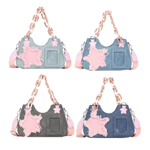 Japanese Y2K Ladies Chain Shoulder Bags Women Designer Handbags Spicy Girl Fashion Cute Underarm Purse Denim Crossbody Bags