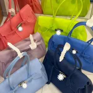 Jelly Transparent Tote Bag PVC Waterproof Handbag Pillow Shape for Beach Travel Work Shopping