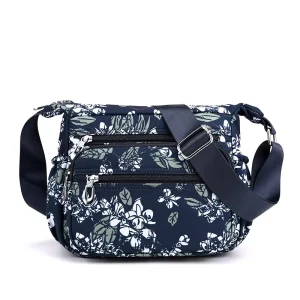 Jiusely Womens Floral Pattern Nylon Messenger Bag Crossbody Shoulder Bag Multi Pockets Lightweight Travel 5L Zipper Closure