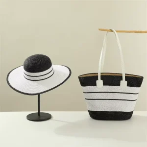 Jxwatcher Fashion Beach Wide Brim Summer Sun Hat and Shoulder Bag Set Large Capacity Tote Bag and Straw Hats for Women