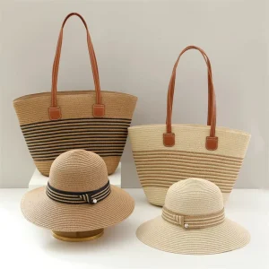 Jxwatcher Holiday Seaside Summer Wide Brim Paper Straw Sombrero Hat Large Capacity Beach Travel Casual Tote Bag