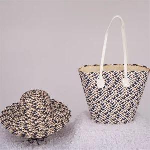 Jxwatcher Summer Seaside Travel Two Piece Set Large Capacity Tote Bag Women Floppy Straw Hat Custom Logo and Bag Beach