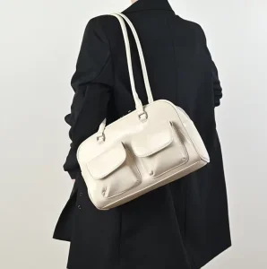 KH New Fashion Lady Single Strap ZIP PU Material Tote Bag Large Capacity Women’s Shoulder Underarm Bag Double
