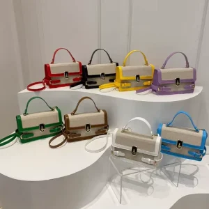 KH New High Quality Satchel with Colorful Trim Retro Top Handle Crossbody Purse for Boutique Collection