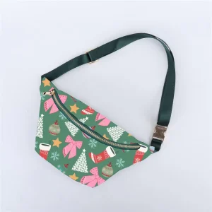 Keymay Custom Seamless Pattern Christmas Shoes Crossodboy Bag Waterproof Jumbo Nylon Fanny Pack Waist Pack Christmas Belt Bag