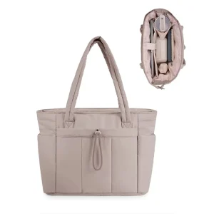 Khaki Women Zipper Travel Bag Light Handbag Monogram Puffer Drawstring Quilted Tote Bag