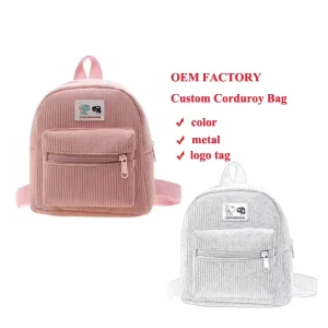 Kids Backpack Toddlers Bag Custom Brand Logo Tag Women Backpack Corduroy Bag