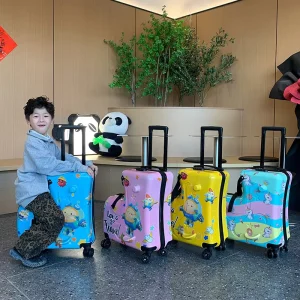 Kids’ Durable 20 Inch Ride on Luggage Spinner Wheels Combination Lock Portable Easy Carry Cute Cartoon Trolley Suitcase