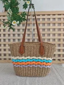 Knitted Large Women Shoulder Handbag Summer Fashion Beach Bucket Tote Bag Ladies Straw Bag for Young