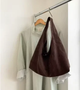 Korean Design Simple Women’s Hobo Handbag Suede Vintage Shoulder Bag Large Capacity Commuting Trendy Tote Bag