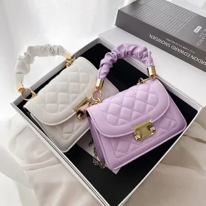 Korean Diamond Lattice Shoulder Bag Women’s Messenger Small Square Chain Bag PU Ladies Shoulder Bag Customs Handbag
