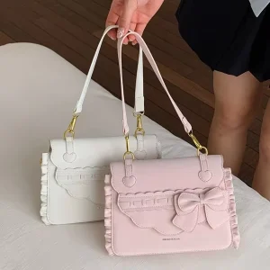 Korean Style Bow Handbag for Women One-shoulder Crossbody Bag Pleated Lady Bag