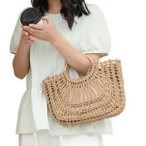 Korean Style Medium Drawstring Matryoshka Beach Bag Fashion Hollow Woven Daily Use