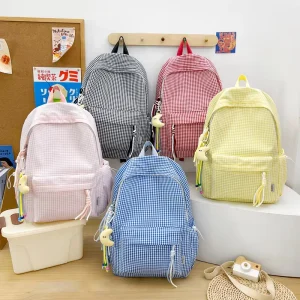 Korean Style Plaid Backpack Women’s Large Capacity College Student Schoolbag Leisure Commute