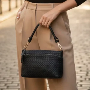 Korean-Style Single Shoulder Women’s Crossbody Bag Simple Woven Zipper Handbag Waterproof Fashionable Versatile Work